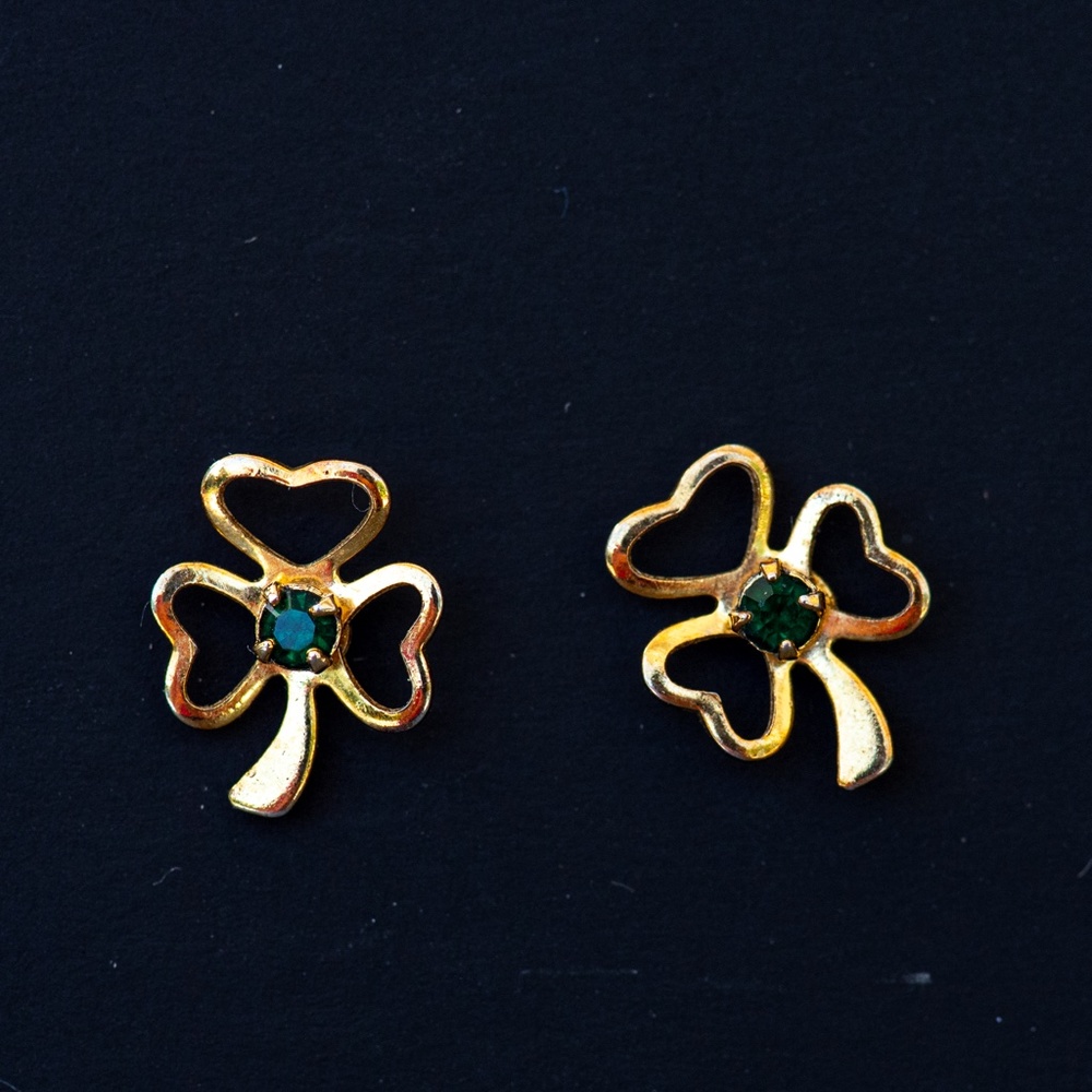 Gold plated Shamrock studs w/ green stones